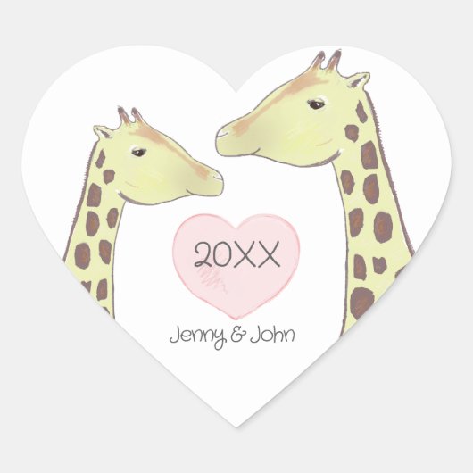 Giraffe paar Verloving / bruiloft Hart Sticker (Voorkant)