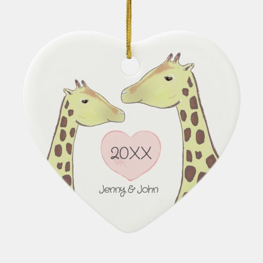 Giraffe paar Verloving / bruiloft Keramisch Ornament (Achterkant)