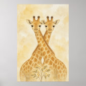 Giraffe Paar Waterverf Whimsical Kunstposter Poster (Voorkant)
