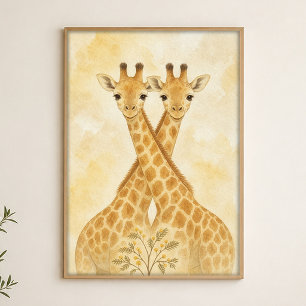 Giraffe Paar Waterverf Whimsical Kunstposter Poster