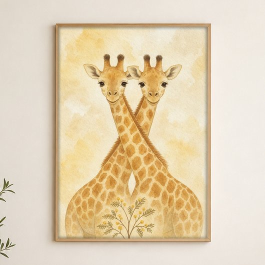 Giraffe Paar Waterverf Whimsical Kunstposter Poster
