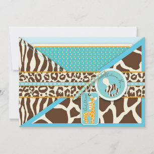 Giraffe & Pacifier Safari Animal Print Baby shower Kaart