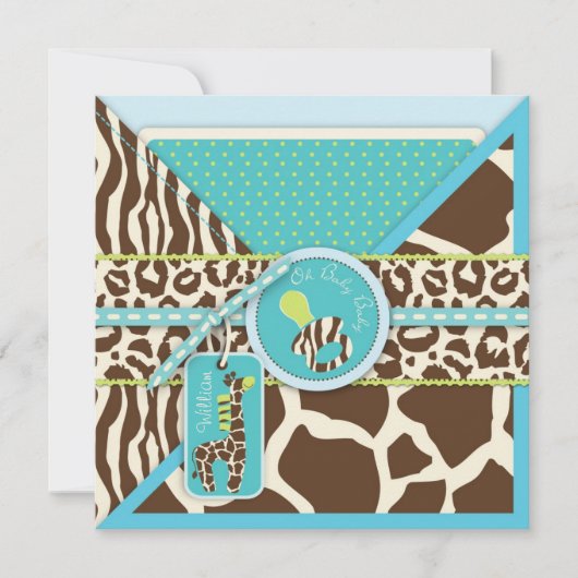 Giraffe & Pacifier Safari Animal Print Baby shower Kaart (Voorkant)