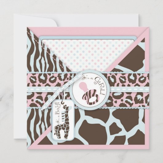 Giraffe & Pacifier Safari Animal Print Baby shower Kaart (Voorkant)