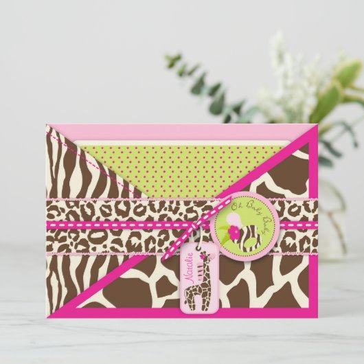 Giraffe & Pacifier Safari Animal Print Baby shower Kaart (Staand voorkant)