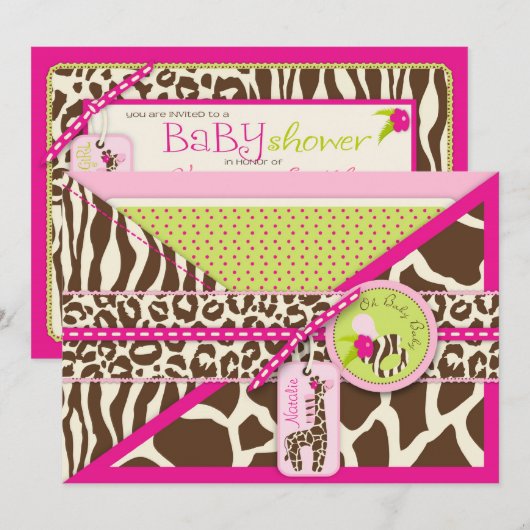 Giraffe & Pacifier Safari Animal Print Baby shower Kaart (Voorkant / Achterkant)