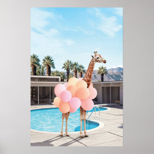 Giraffe Palm Springs Art Print, Giraffe met Poster
