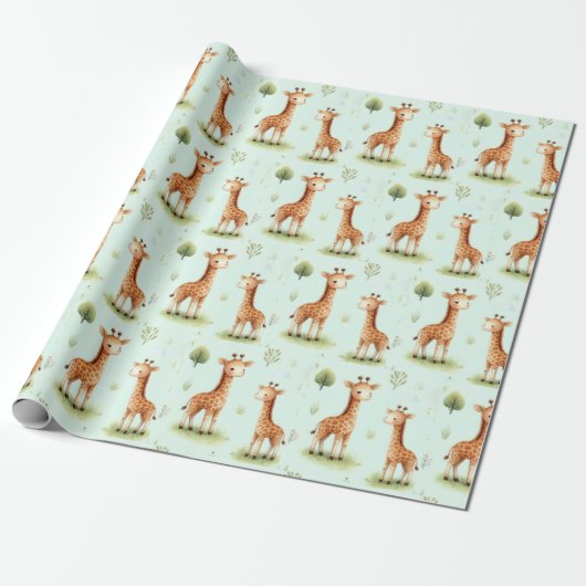 Giraffe Parade Baby Gift Wrap Cadeaupapier (Uitgerold)