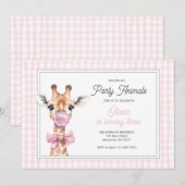 Giraffe Party Animal Verjaardag Uitnodiging – Roze (Voorkant / Achterkant)