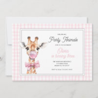 Giraffe Party Animal Verjaardag Uitnodiging – Roze