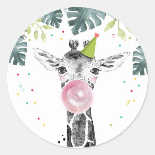 Giraffe Party Animals Safari Boy Birthday Cupcake Ronde Sticker (Voorkant)