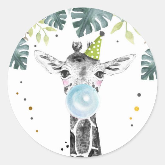 Giraffe Party Animals Safari Boy Birthday Cupcake Ronde Sticker (Voorkant)