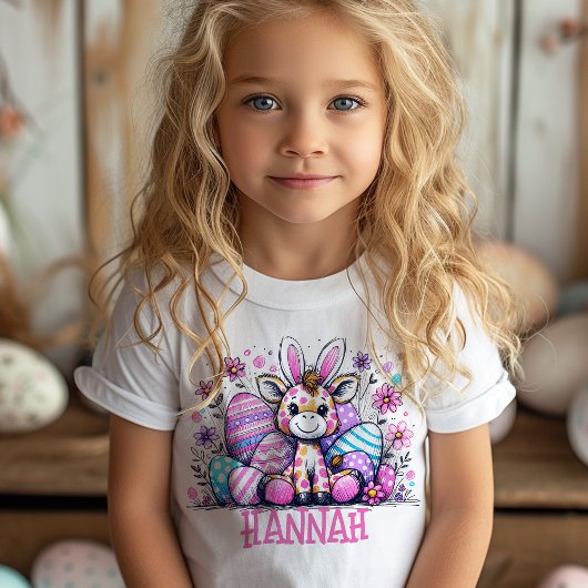 Giraffe Pasen T-Shirt Aangepaste Naam Meisjes Bunn