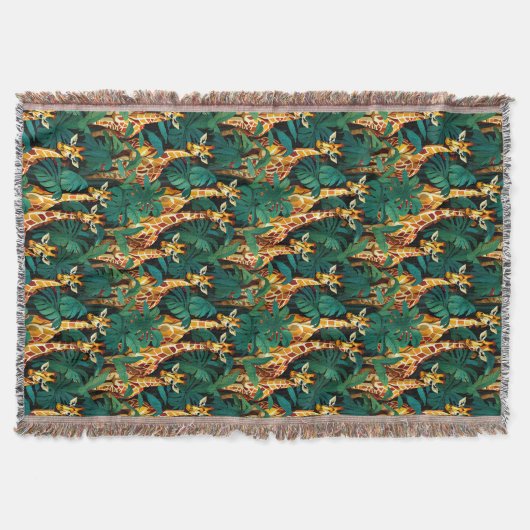 Giraffe Patroon in een groene bladvormige Oerwoud Deken (Voorkant)