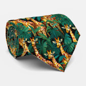 Giraffe Patroon in een groene bladvormige Oerwoud Stropdas (Opgerold)