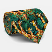 Giraffe Patroon in een groene bladvormige Oerwoud Stropdas (Opgerold)