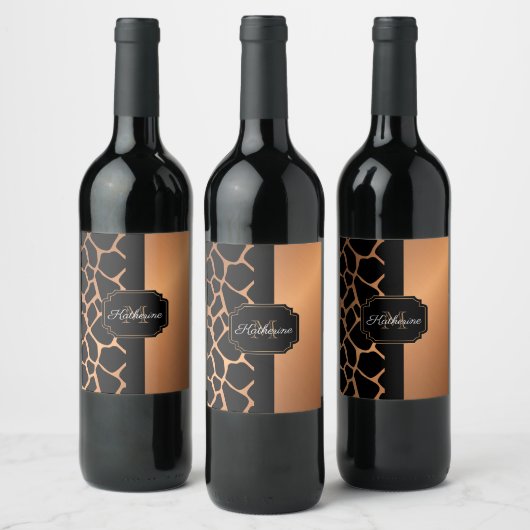Giraffe Patroon Wijn Etiket (Flessen)