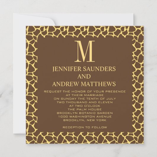 Giraffe Pattern Wedding Invitation met Monogram Kaart (Voorkant)
