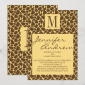 Giraffe Pattern Wedding Invitation met Monogram Kaart (Voorkant / Achterkant)