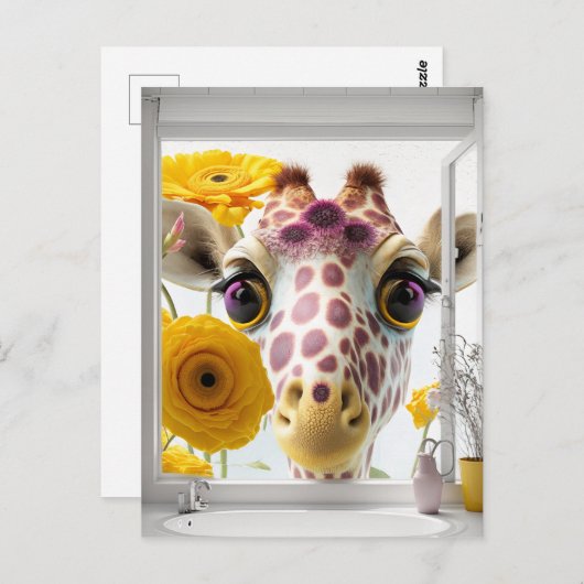Giraffe Peeks in het Venster Briefkaart (Voorkant / Achterkant)