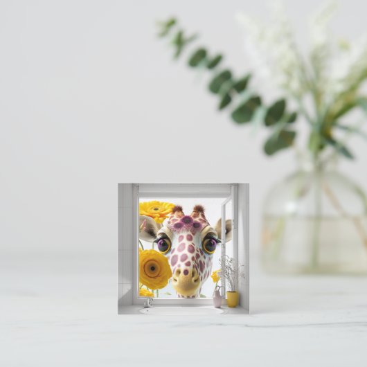 Giraffe Peeks in het Venster Vierkante Visitekaartje (Staand voorkant)
