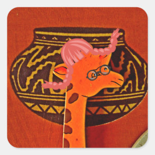 Giraffe Pet Art Print Vierkante Sticker