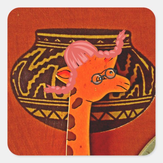 Giraffe Pet Art Print Vierkante Sticker (Voorkant)