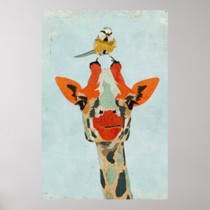 Giraffe pingelen en Poster voor kleine vogelkunst