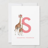 Giraffe Pink Baby Girl Initiaal Baptisme Christeni Kaart (Achterkant)