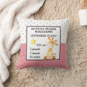 Giraffe Pink Birth Stats Baby Announcement Girl Kussen (Deken)