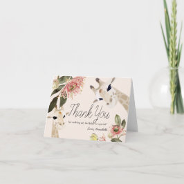 Giraffe Pink Floral Girl 1e verjaardag Bedankkaart