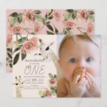 Giraffe Pink Floral Girl 1e verjaardag Foto