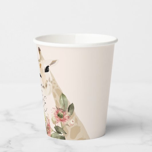 Giraffe Pink Floral Girl 1e verjaardag Papieren Bekers (Links)