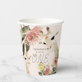 Giraffe Pink Floral Girl 1e verjaardag Papieren Bekers (Voorkant)