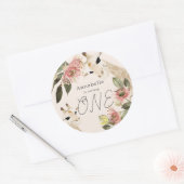 Giraffe Pink Floral Girl 1e verjaardag Ronde Sticker (Envelop)