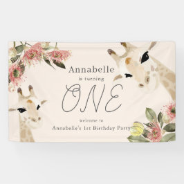 Giraffe Pink Floral Girl 1st Birthday Spandoek