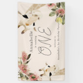 Giraffe Pink Floral Girl 1st Birthday Spandoek (Verticaal)