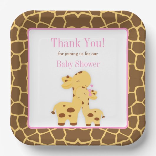 Giraffe Pink Girl Baby shower Papieren Bordje (Voorkant)