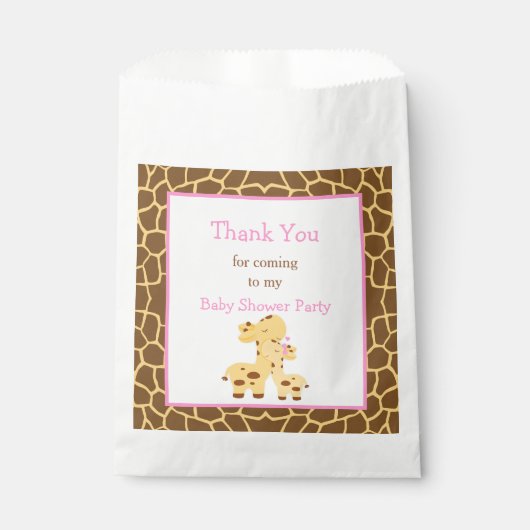 Giraffe Pink Girl Baby shower Party Bedankzakje (Voorkant)