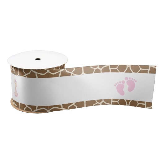 Giraffe Pink Girl Baby shower Satijnen Lint (Spoel)