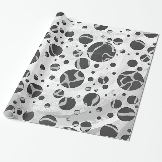Giraffe Polka Dot Black en Light Grey Print Cadeaupapier (Uitgerold)
