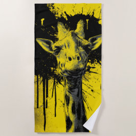 Giraffe Pop Art Portret Geel Zwart Strandlaken