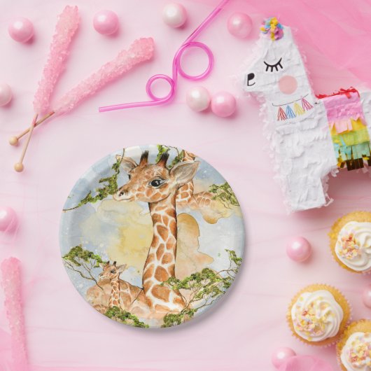 Giraffe Portrait Animal Afbeelding Papieren Bordje (Feest)