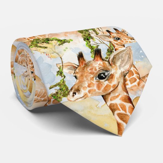 Giraffe Portrait Animal Afbeelding Stropdas (Opgerold)