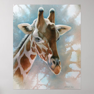 Giraffe Portrait Animal Waterverf 16x20 Poster