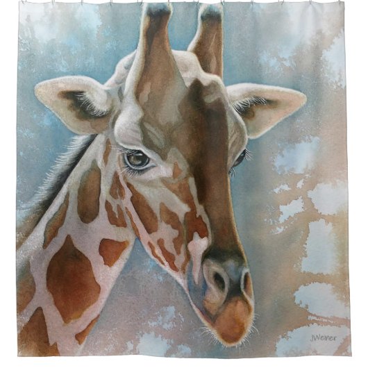 Giraffe Portrait Animal Waterverf Art Douchegordijn (Voorkant)