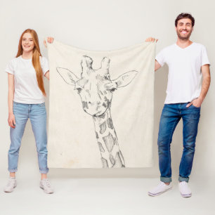 Giraffe Portrait   Schets Fleece Deken