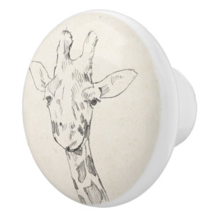 Giraffe Portrait   Schets Keramische Knop
