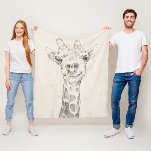 Giraffe Portrait Sketch Fleece Deken
