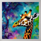 Giraffe Portret Kleurrijk Poster (Voorkant)